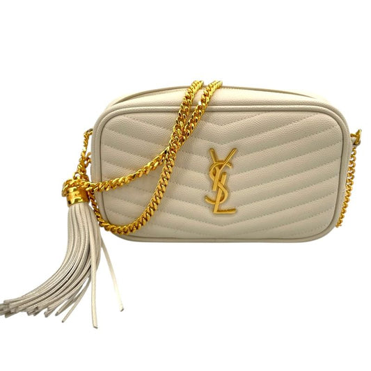 SAINT LAURENT Rive Gauche Roomy Shoulder Bag in White Grain Leather