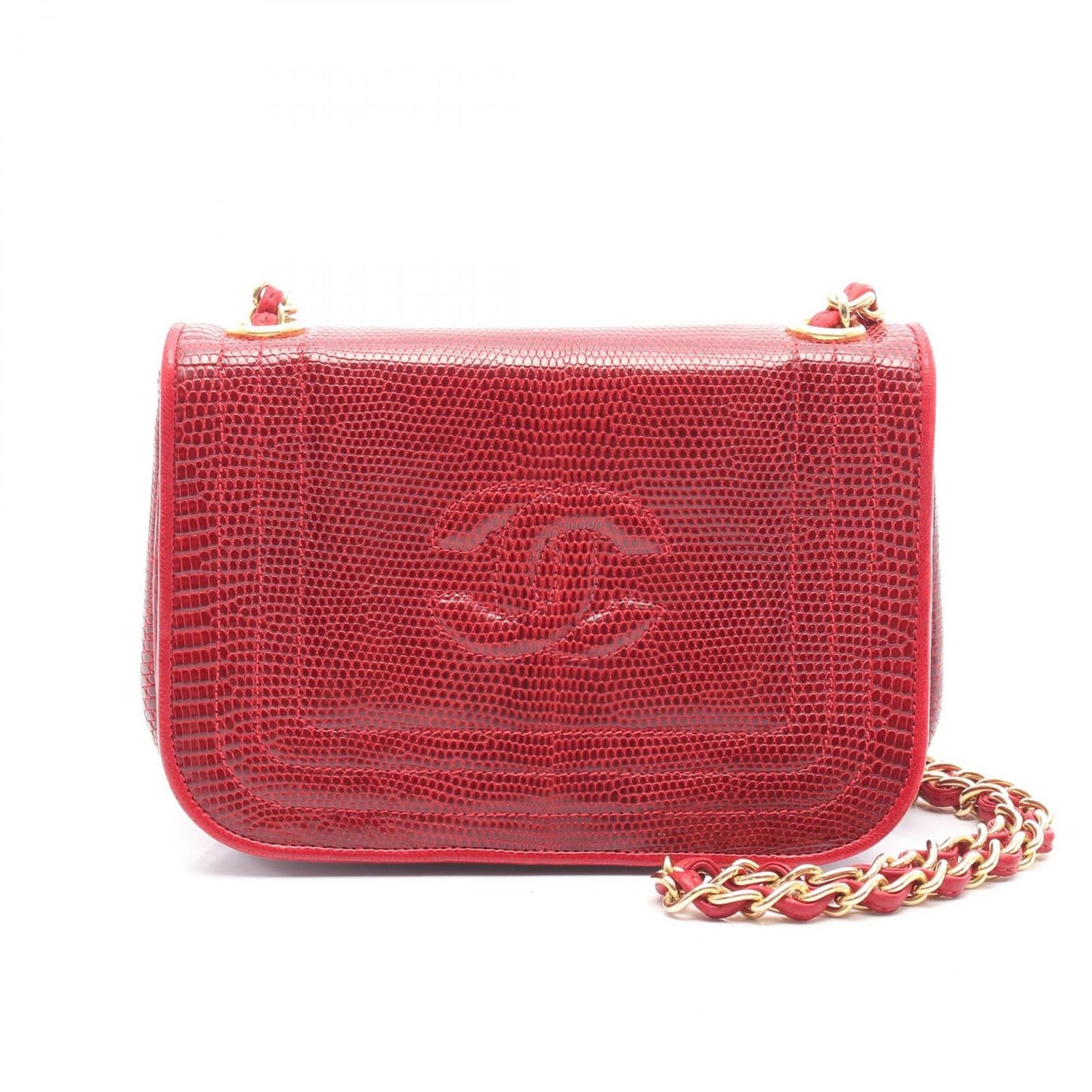 CHANEL Coco Mark Mini Chain Shoulder Bag in Exotic Red Leather