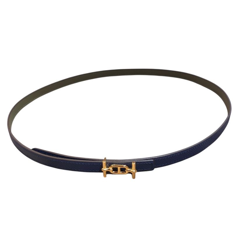 HERMES Ankle Leather Kit 13 Belt 85cm in Veil Veronese & Blue Saphir