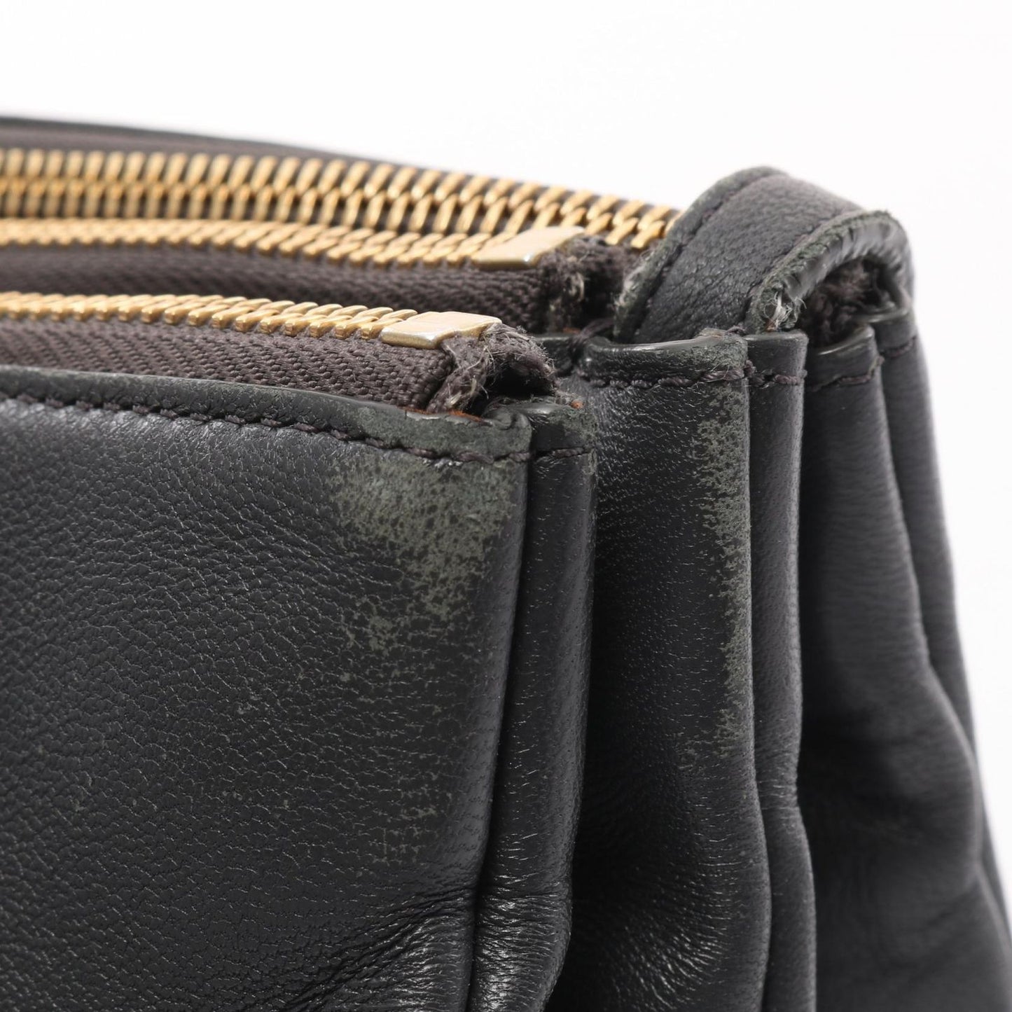 CELINE Trio Small Shoulder Bag in Dark Grey Leather