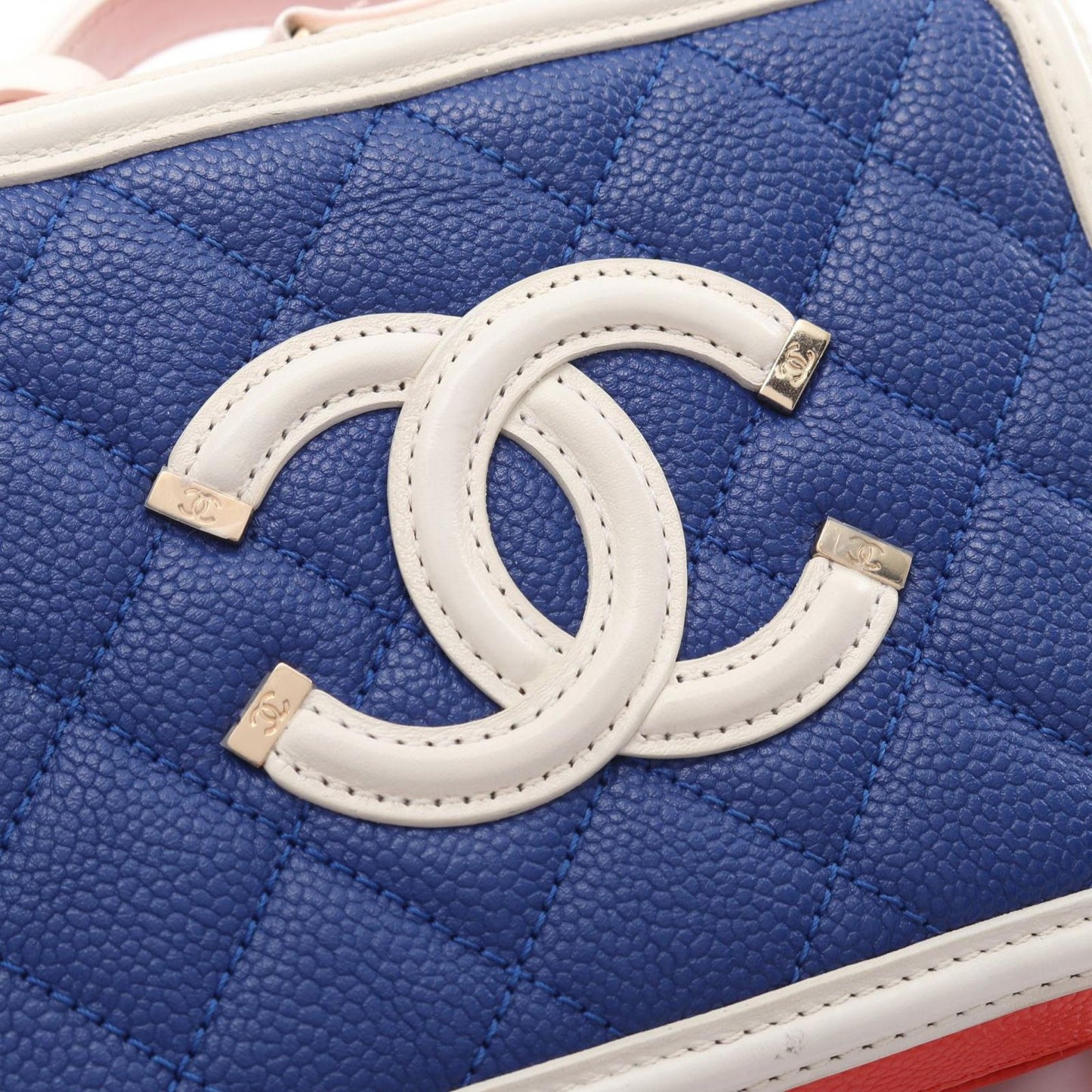 CHANEL CC Filigree Small Vanity Bag - Blue/White/Red Leather
