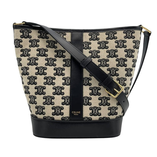 CELINE Small Bucket Bag in Black & Ivory Canvas - Timeless Elegance