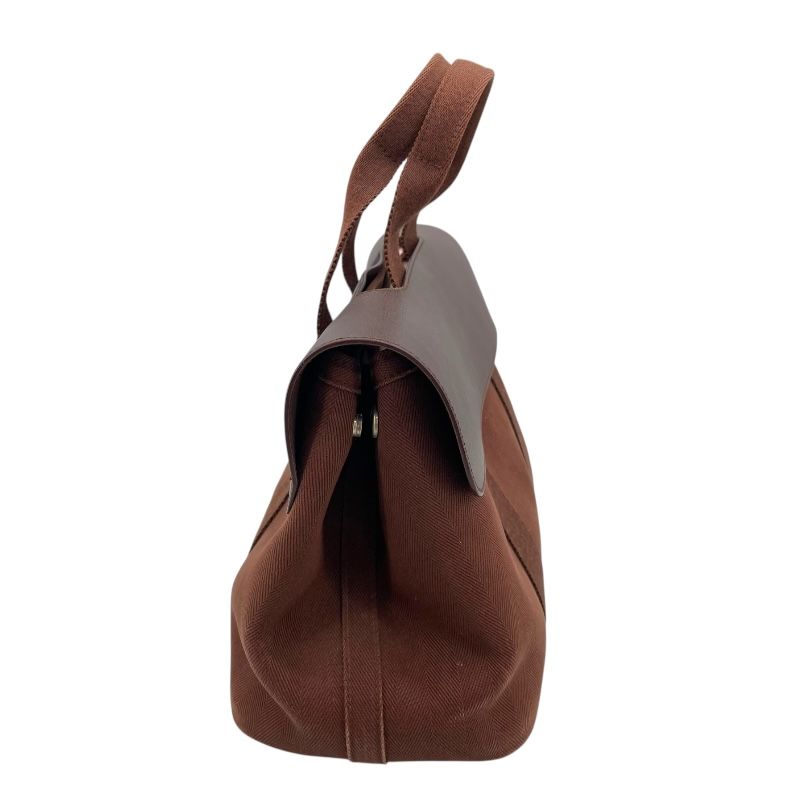 HERMES Valparaiso PM Dark Brown Canvas Handbag with Silver Hardware