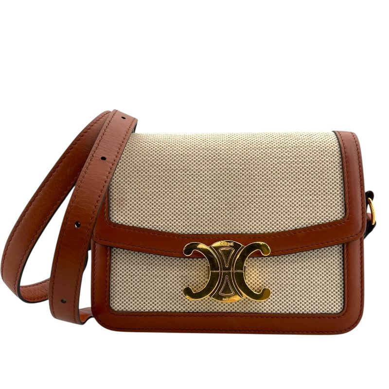CELINE Teen Triomphe Shoulder Bag in Natural Tan Calf & Canvas