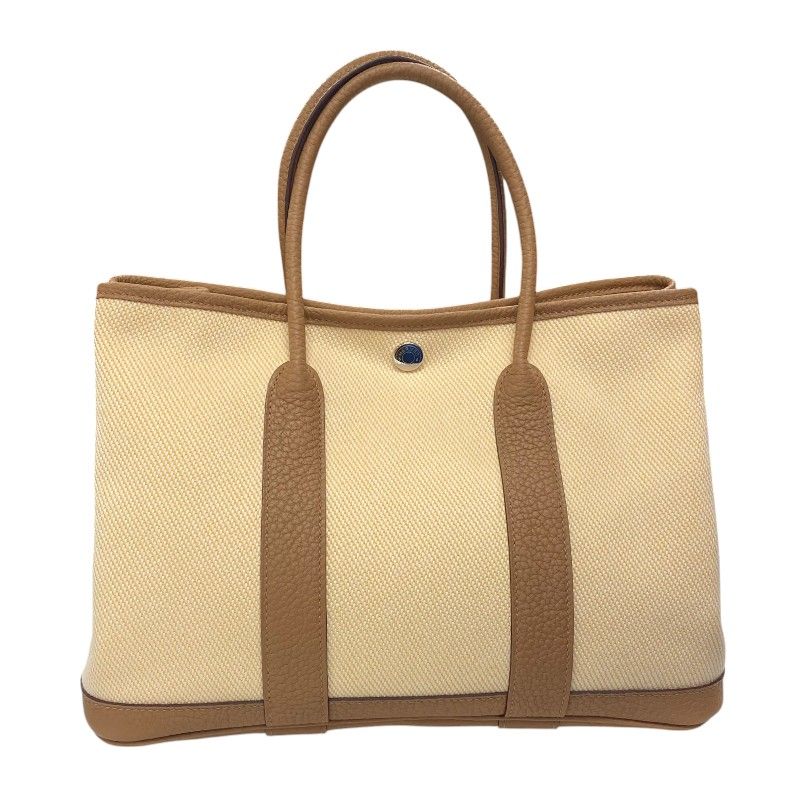HERMES Garden Party TPM Handbag in Cream & Beige with Silver Hardware