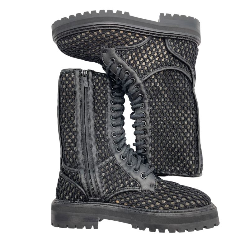 Jimmy Choo Black Leather Mesh Lace-Up Boots - Size 36