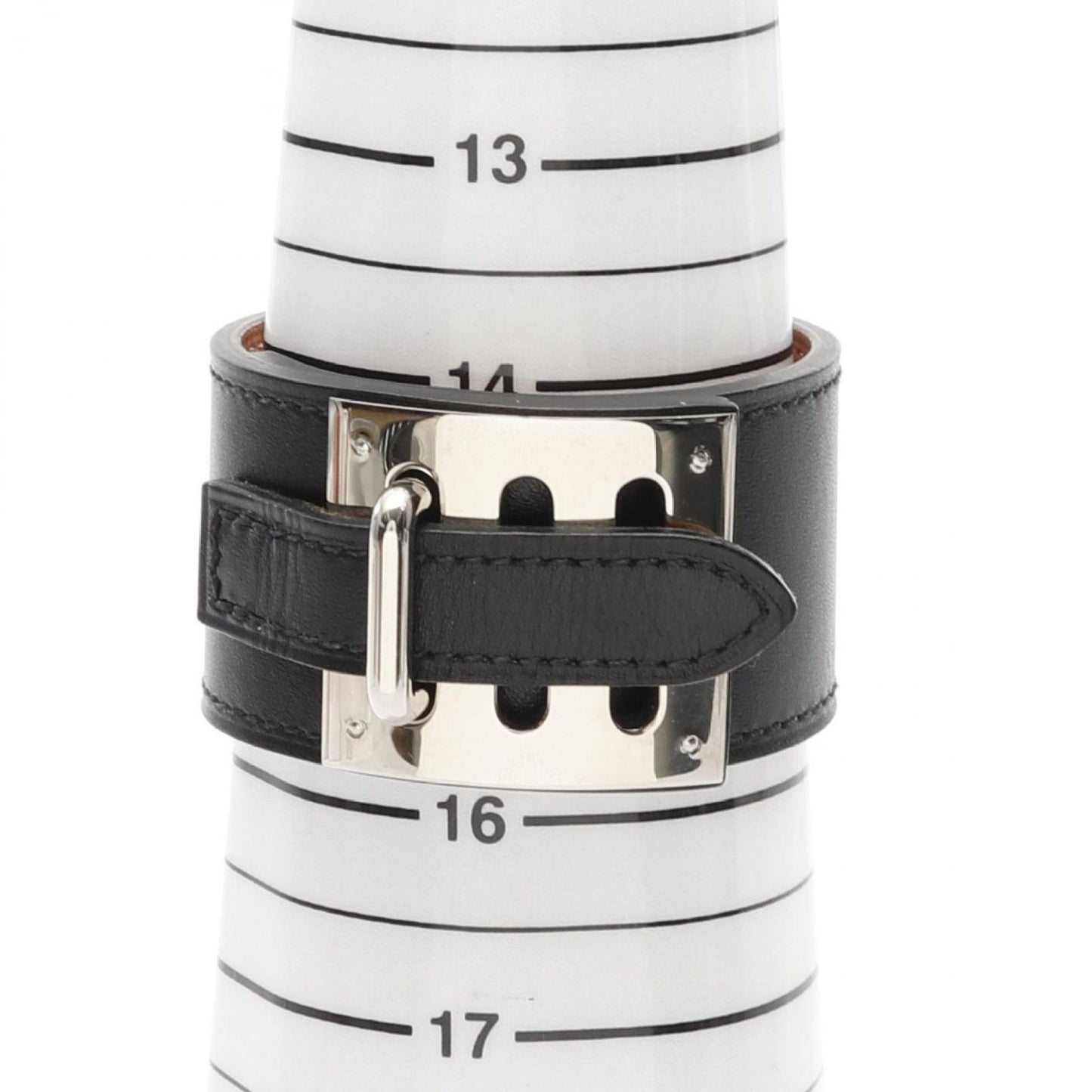 HERMES Intense Black Leather & Stainless Steel Bangle Bracelet