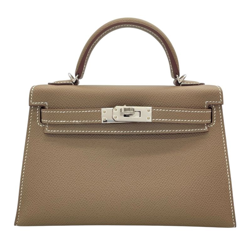 HERMES Mini Kelly 2 W Stamp (2024) Etoupe with Silver Hardware