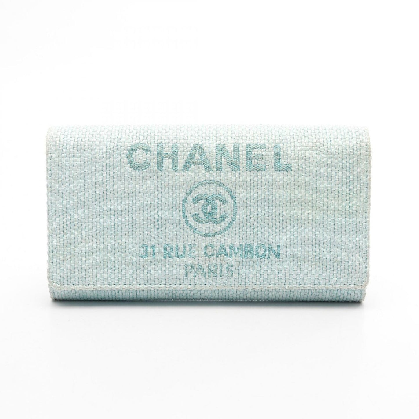 CHANEL Deauville Two-Fold Long Wallet in Light Blue Leather
