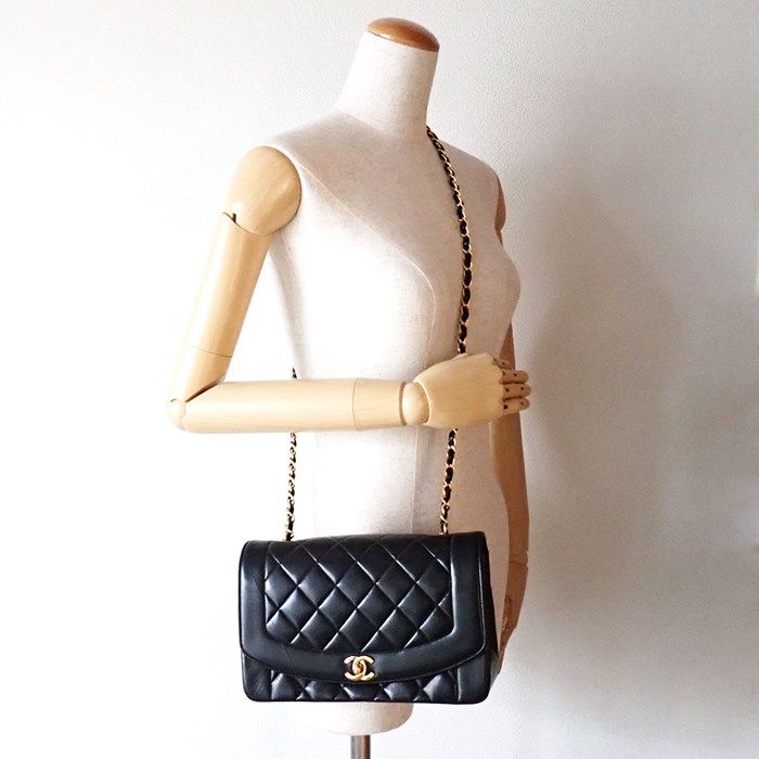 CHANEL Matelassé Diana 25 Shoulder Bag in Black Lambskin