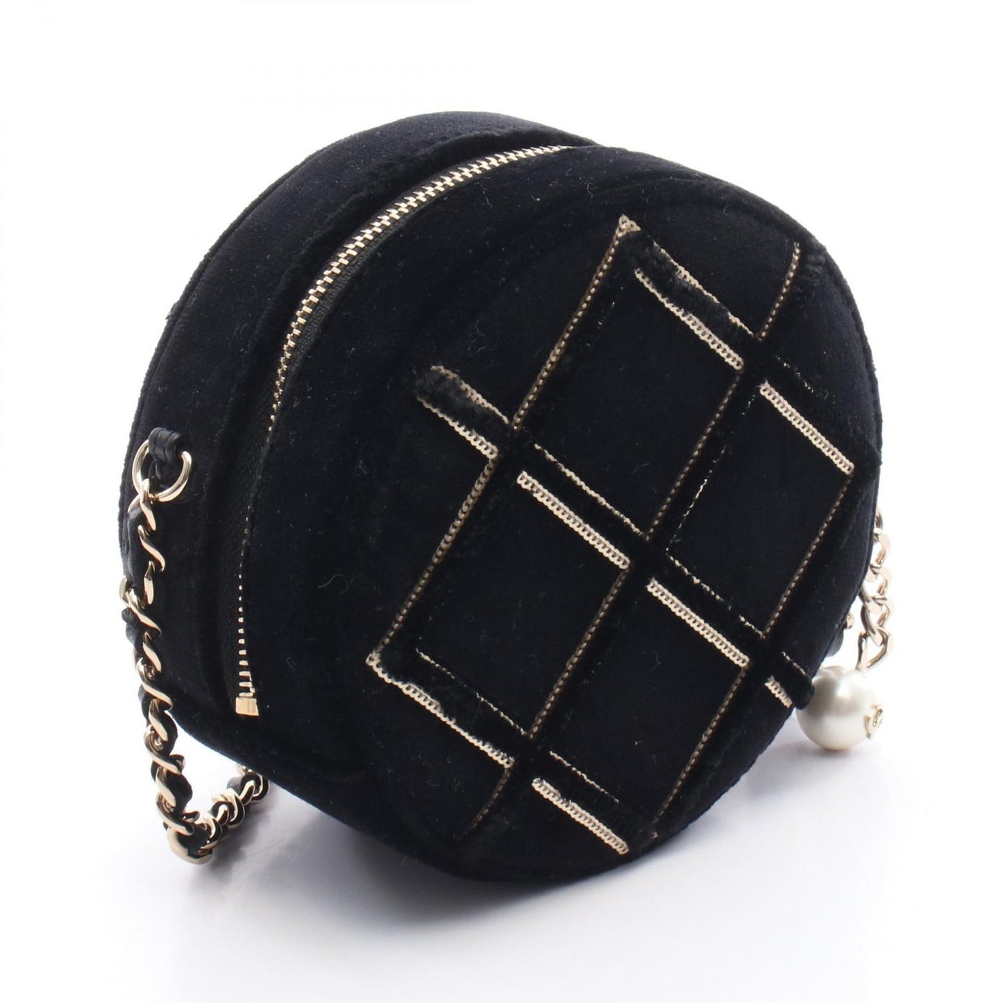 CHANEL Matelassé Round Mini Shoulder Bag - Black Fabric