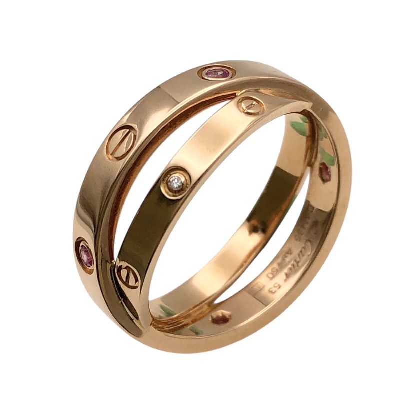 Cartier Bee Love Ring in K18 Pink Gold with Diamonds & Pink Sapphires