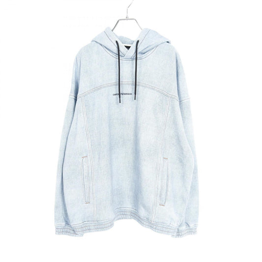 Emporio Armani Denim Print Hoodie in Light Blue - XL