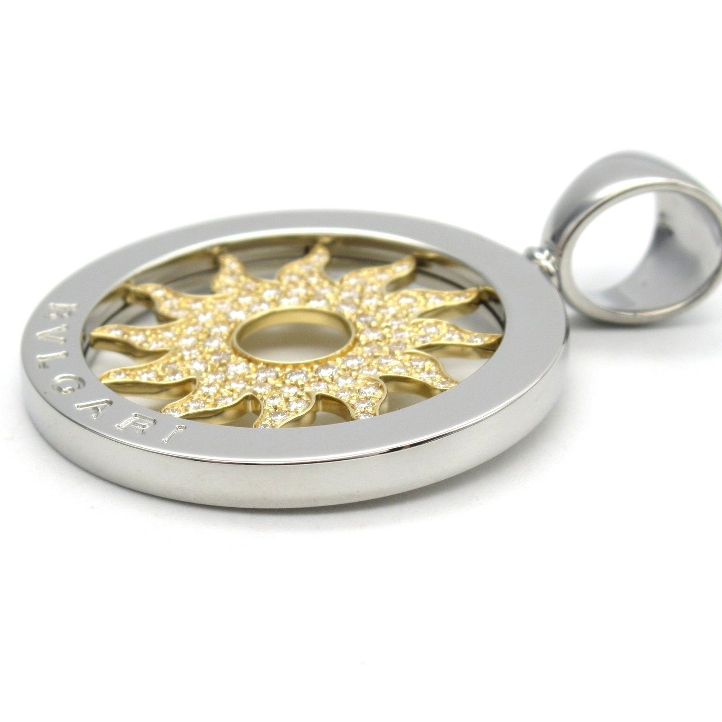 BVLGARI Tondo Sun Diamond Pendant in 18K Yellow Gold & Stainless Steel