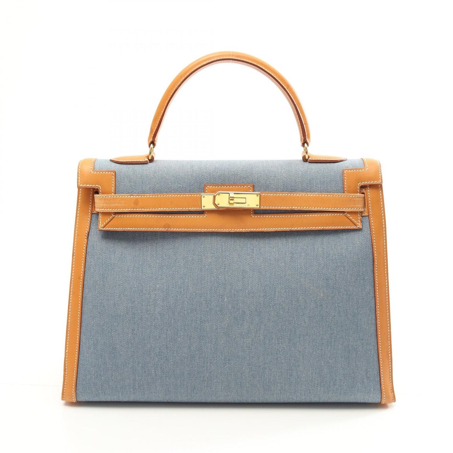 HERMES Kelly 35 Denim Blue & Natural Handbag - Timeless Elegance