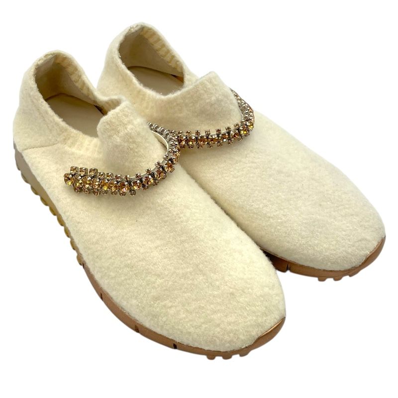 Jimmy Choo White Bejeweled Knit Slip-On Sneakers for Women