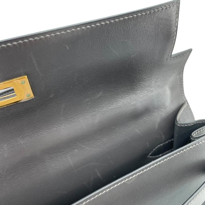 HERMES Kelly 32 Graphite Box Calf Handbag with Gold Hardware