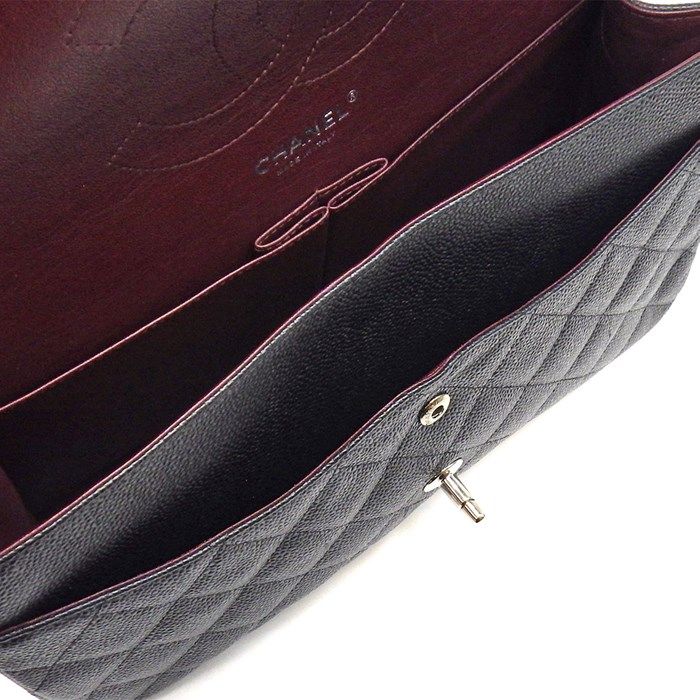 CHANEL Classic Matelassé 30 Handbag - Black & Bordeaux Caviar Leather