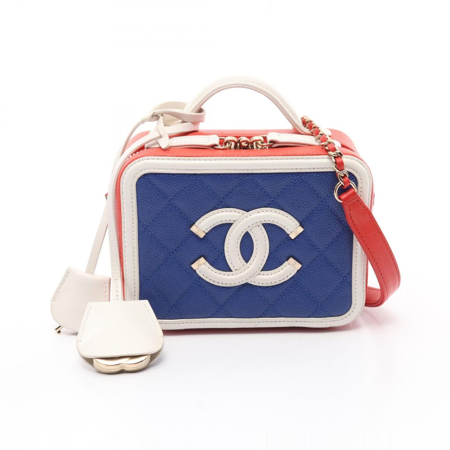 CHANEL CC Filigree Small Vanity Bag - Blue/White/Red Leather
