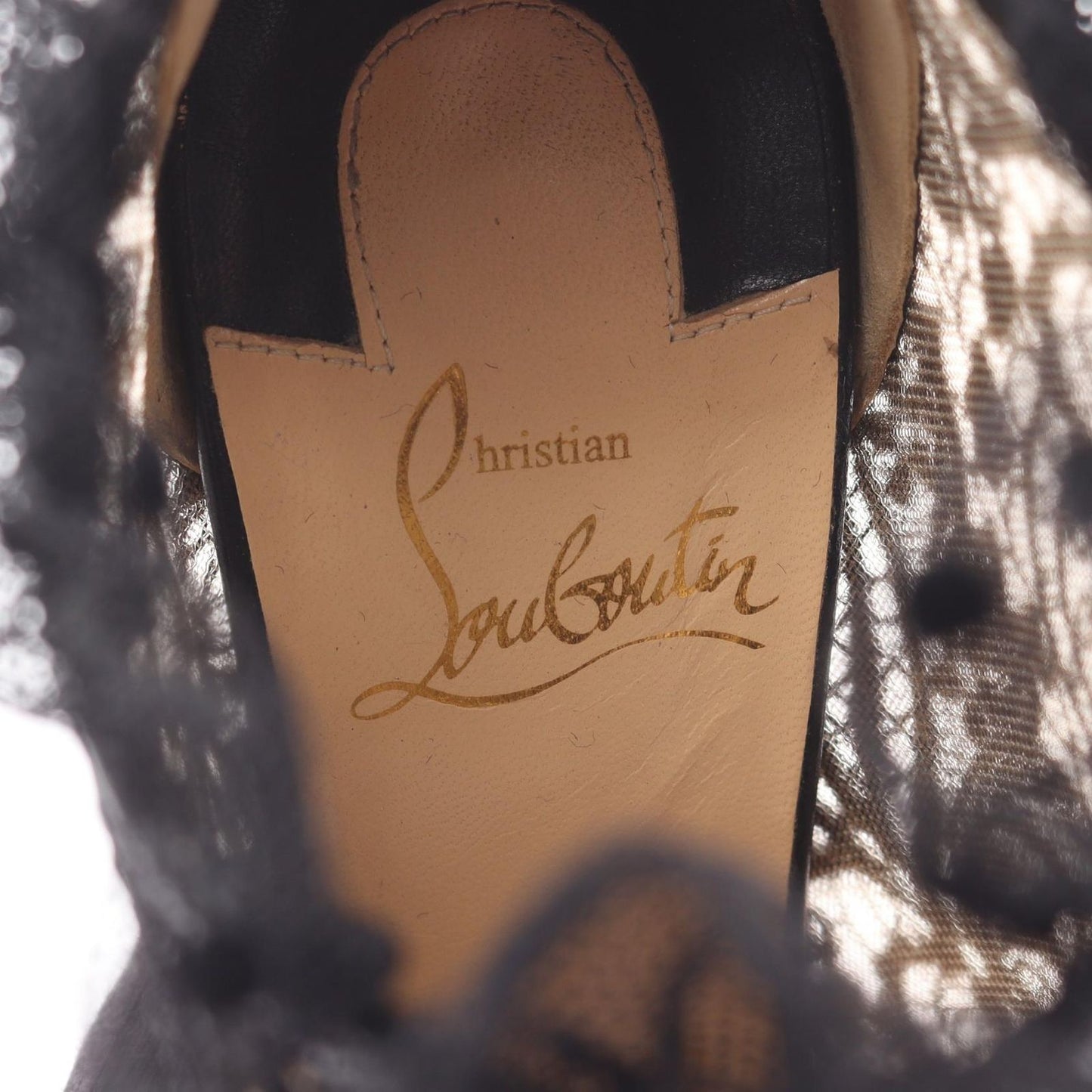 Christian Louboutin Black Leather Lace Open-Toe Booties - Size 35