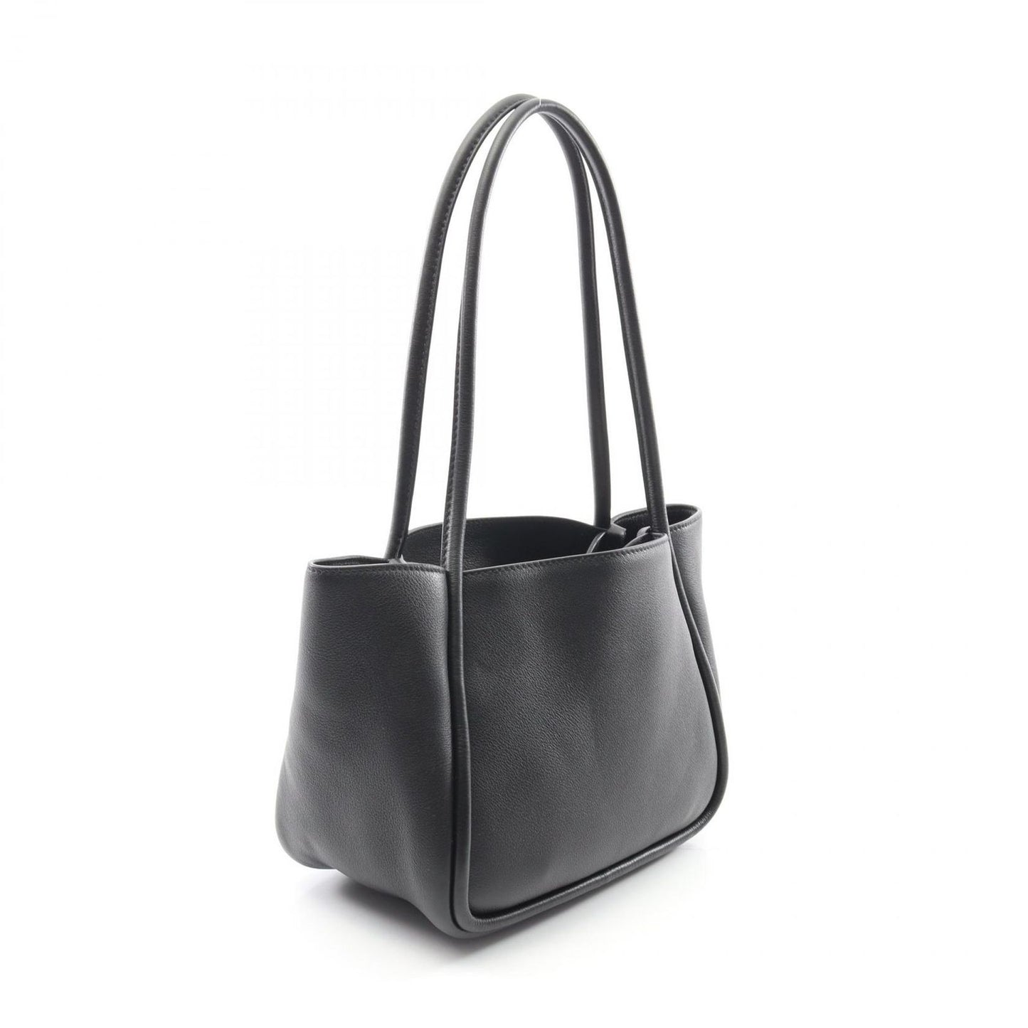 PRADA Soft Grain Triangle Logo Mini Tote Bag - Black Leather