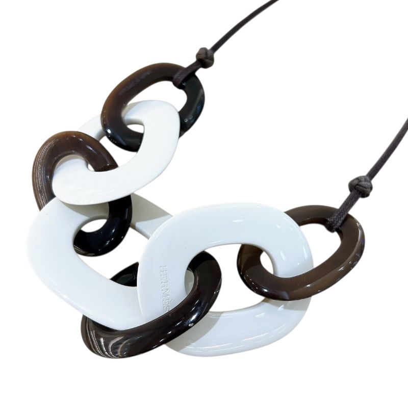 HERMES Caranba Necklace in White & Brown Lacquered Buffalo Horn