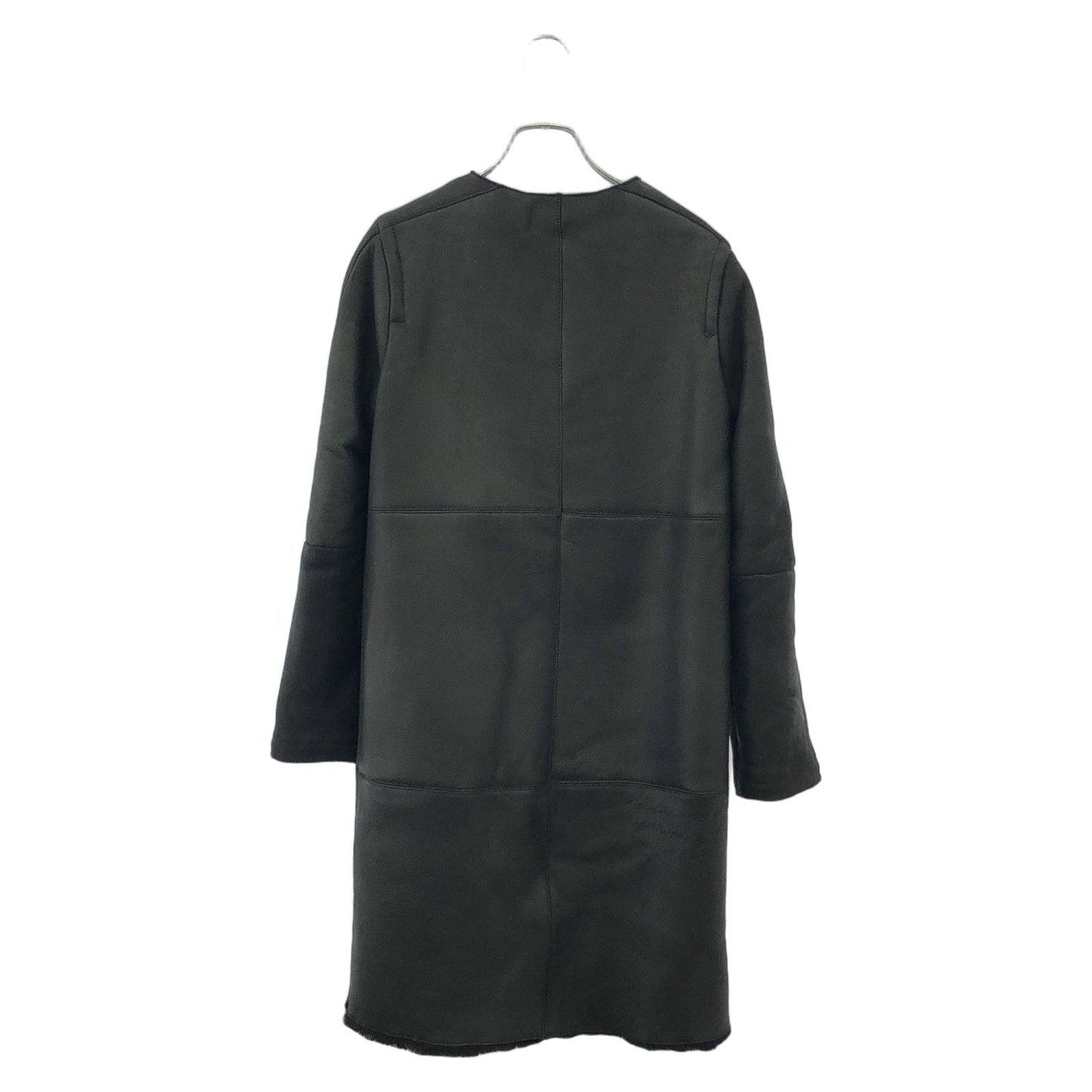 JIL SANDER NAVY Black Leather Shearling Coat - Size 34