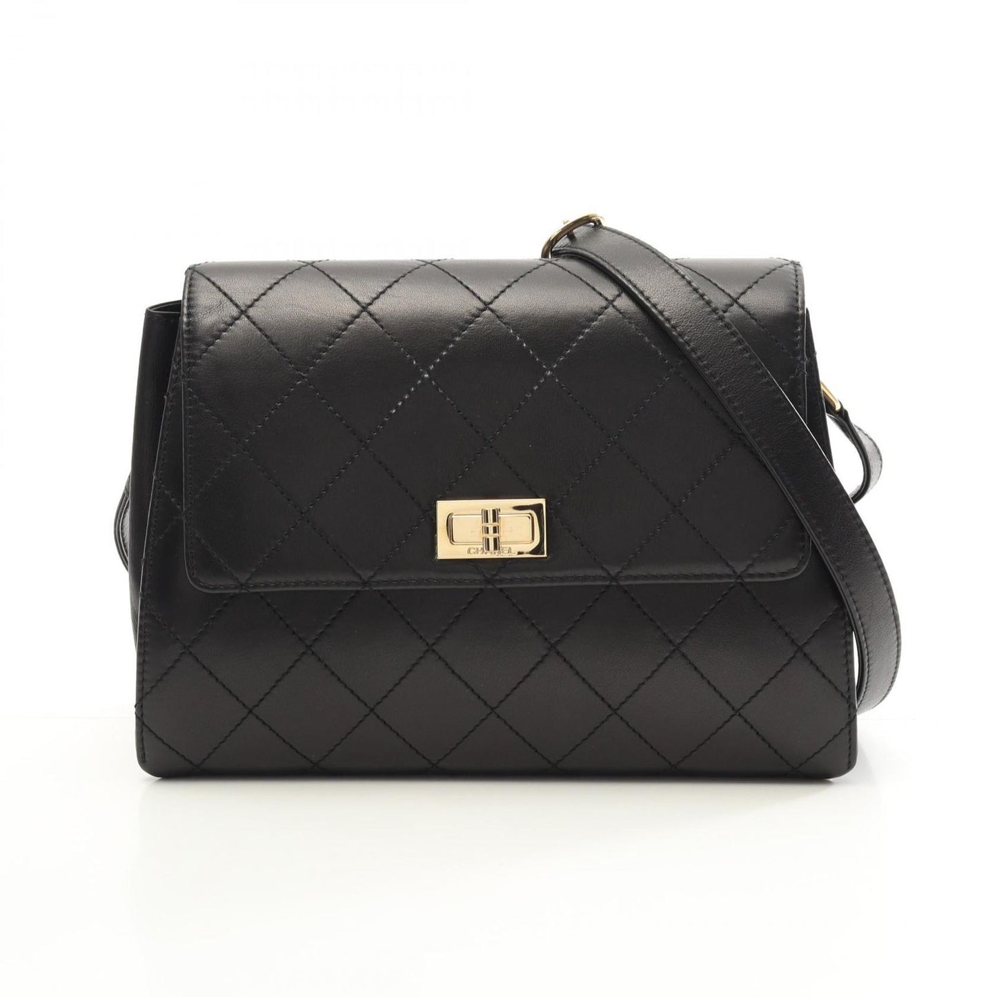 CHANEL 2.55 Matelassé Black Lambskin Shoulder Bag