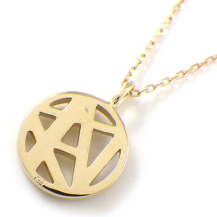 K10YG Round Circle Initial Necklace - Alphabet A