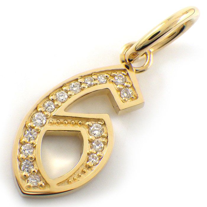 Exquisite Diamond Number 6 Pendant in 18K Yellow Gold