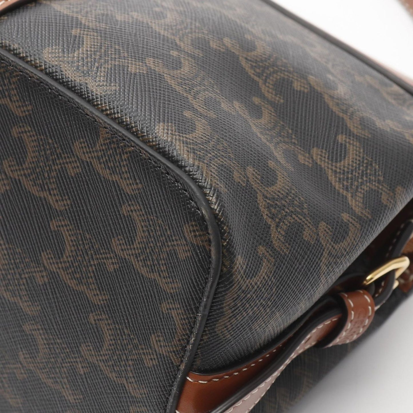 CELINE Teen Cabas Triomphe Shoulder Bag - Black/Brown PVC Canvas