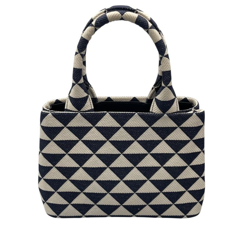 PRADA Symbol Embroidered Handbag 1BG462 Navy/White Canvas