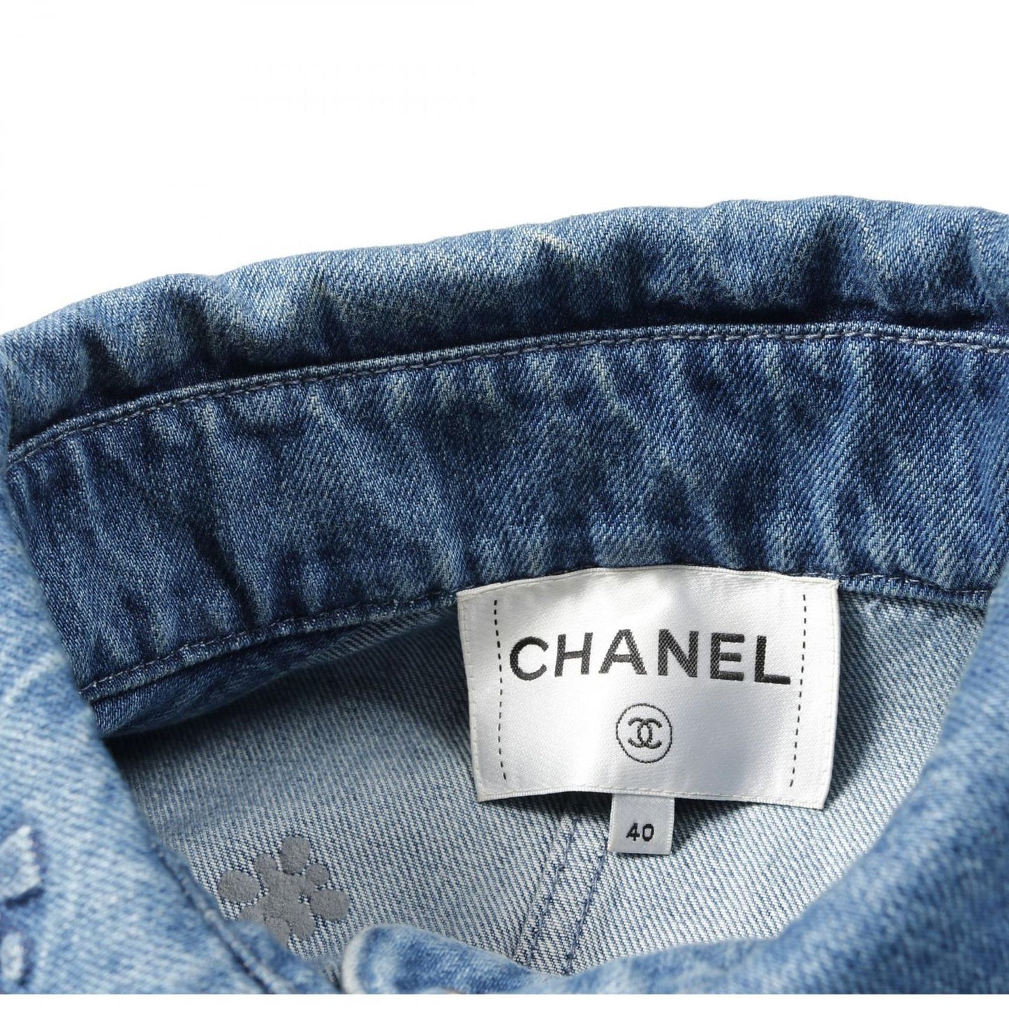 CHANEL Denim Jacket with Camellia and Coco Mark - Size 40