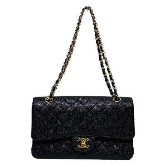 CHANEL Matelassé 25 Black Caviar Skin Shoulder Bag with Gold Hardware