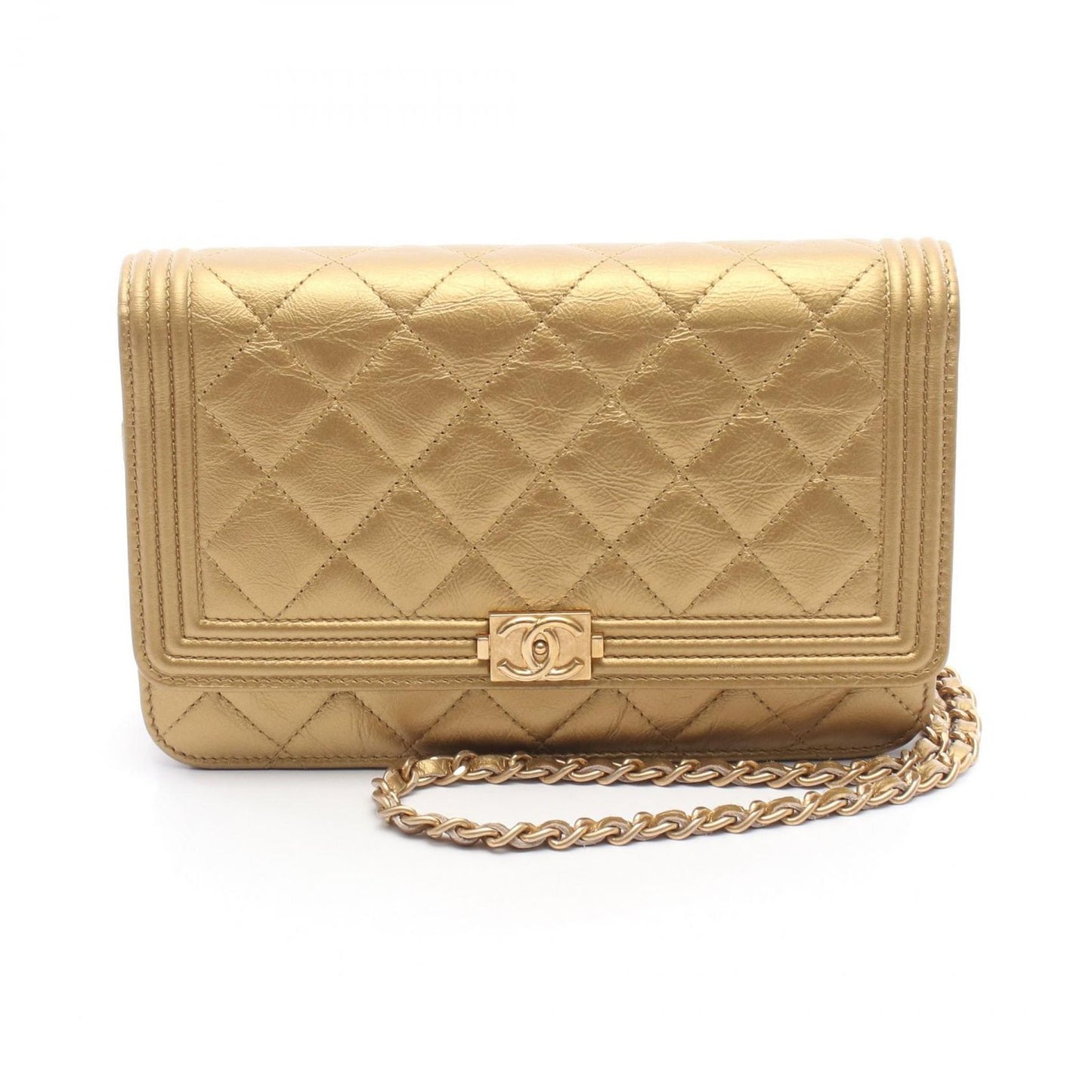 CHANEL Boy Chanel Gold Leather Shoulder Bag - Exquisite Craftsmanship
