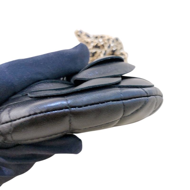 CHANEL Camellia Chain Shoulder Bag - Black Lambskin with Gold Hardware