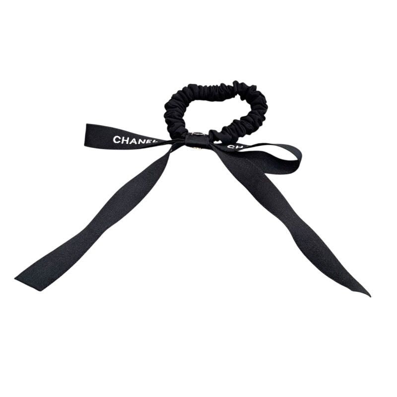 CHANEL Coco Mark Ribbon Chouchou - Black/White Silk Satin