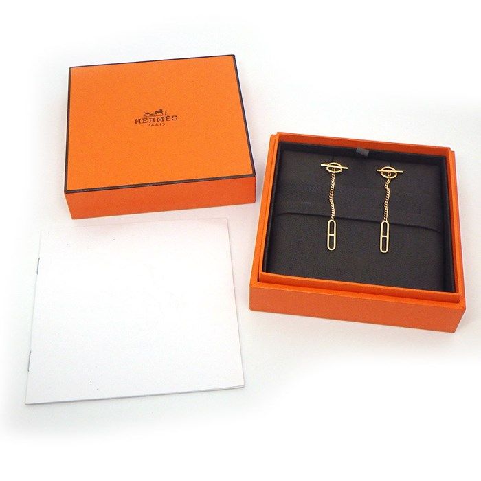 HERMES Écharpe Toggle Clasp Drop Earrings in K18 Pink Gold