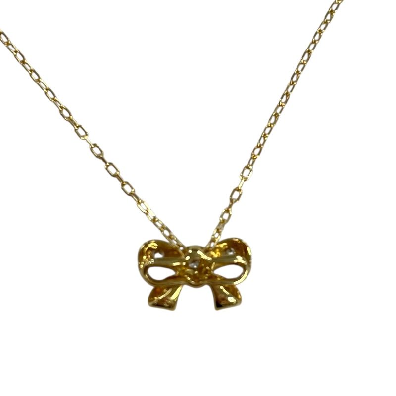 Elegant K18 Gold Ribbon Motif Diamond Necklace - 0.07ct