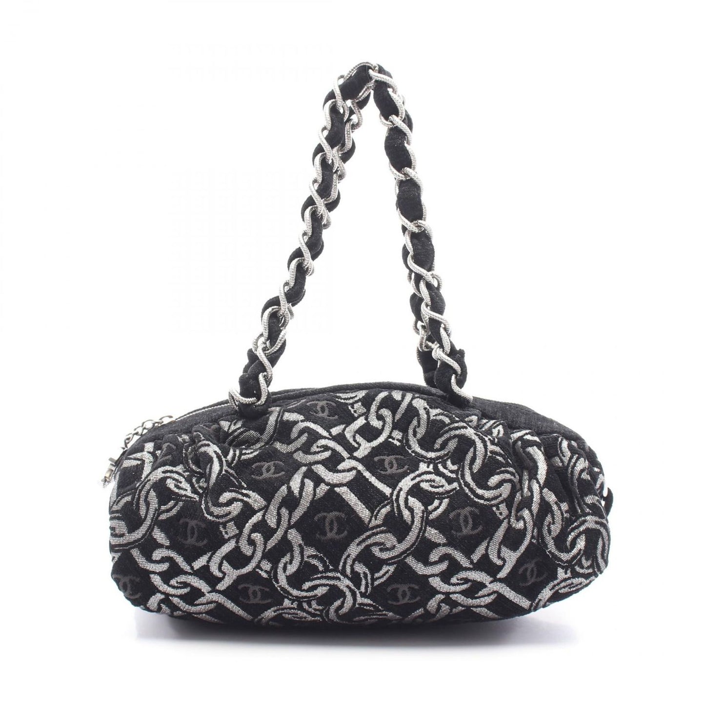 CHANEL Coco Mark Black Fabric Chain Handbag - Timeless Elegance