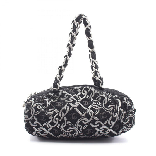 CHANEL Coco Mark Black Fabric Chain Handbag - Timeless Elegance
