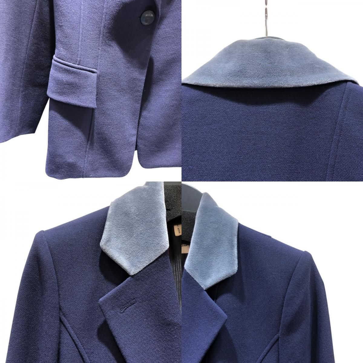 HERMES Velvet Collar Wool Jacket in Navy - Women's Tailored Elegance