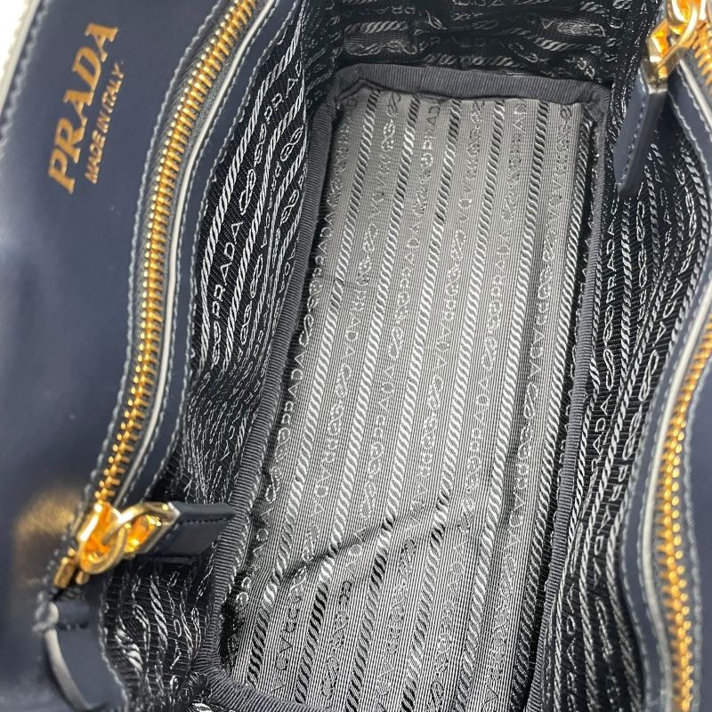 PRADA Symbol Embroidered Handbag 1BG462 Navy/White Canvas