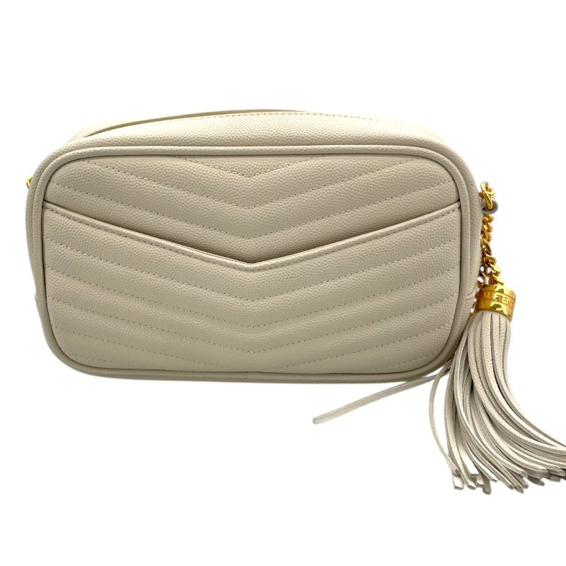 SAINT LAURENT Rive Gauche Roomy Shoulder Bag in White Grain Leather