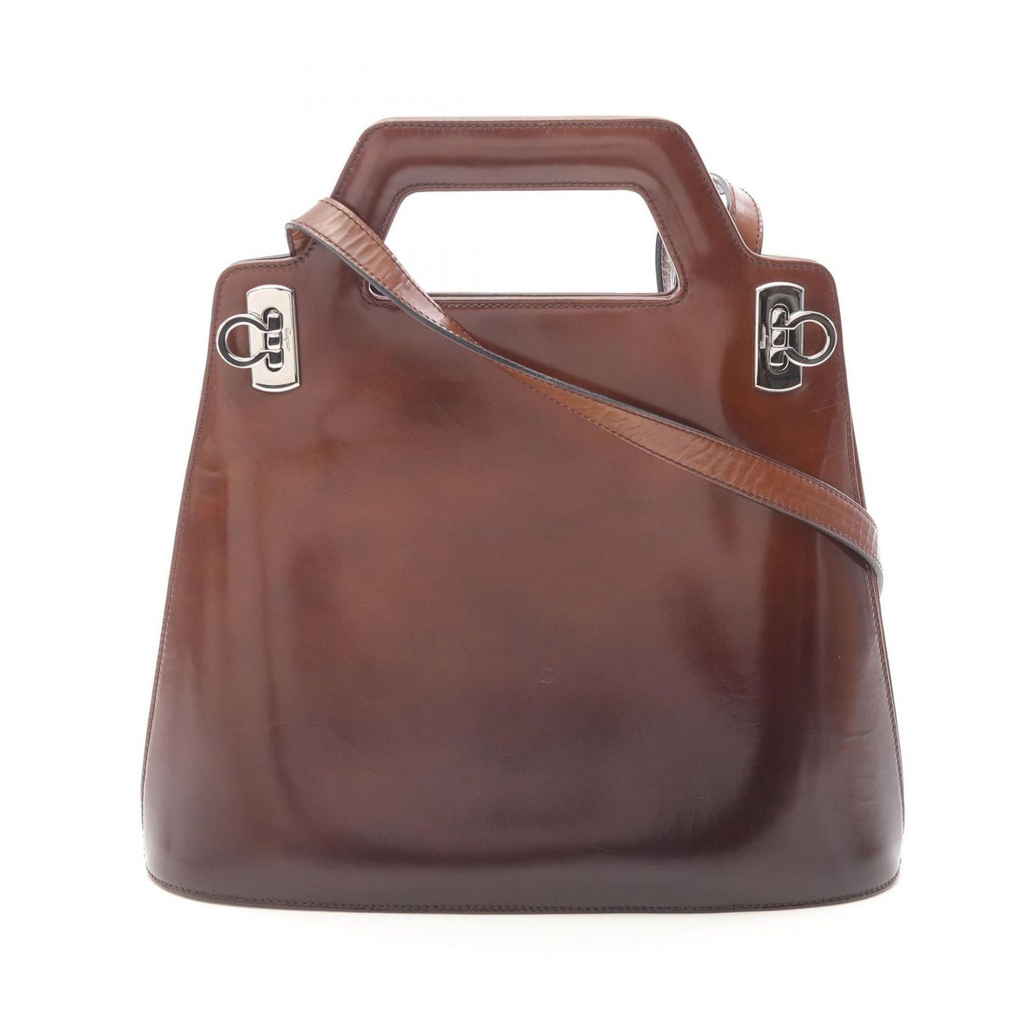 Salvatore Ferragamo Dark Brown Leather 2-Way Shoulder Handbag