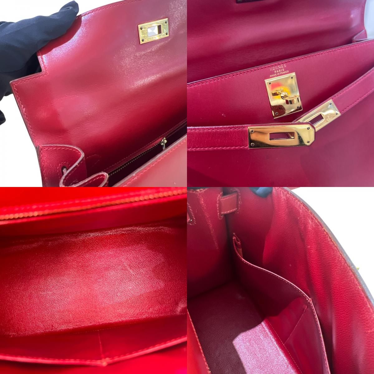 HERMES Kelly 28 Rouge Vif Handbag with Gold Hardware