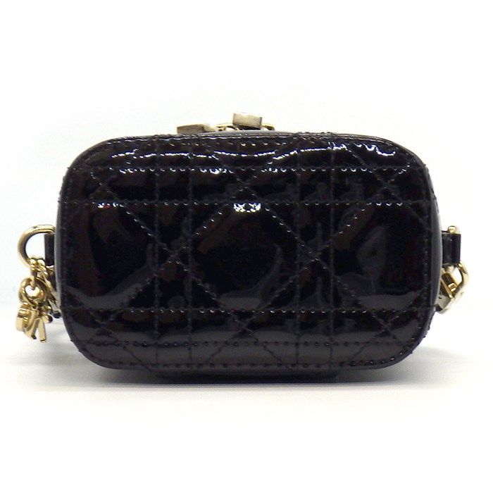 Dior Cannage Micro Vanity Shoulder Bag in Black Patent Leather