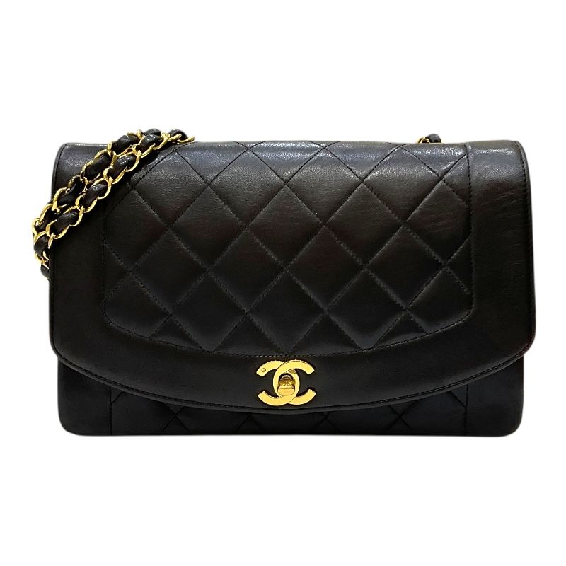 CHANEL Diana 25 Chain Shoulder Bag in Black Lambskin