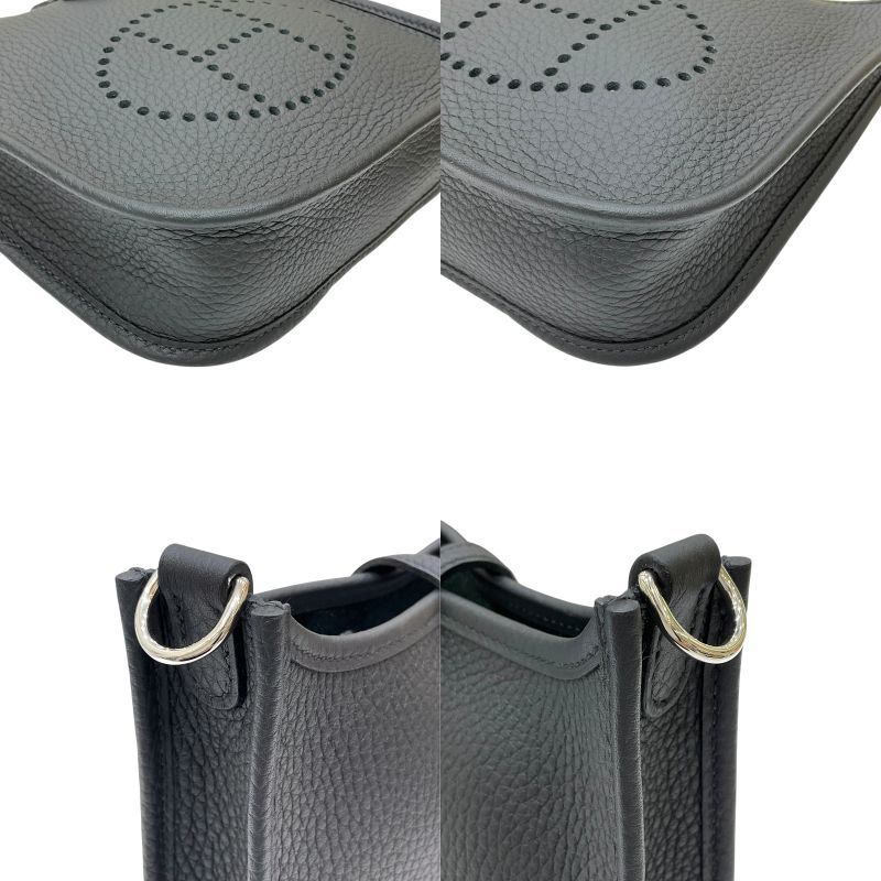 HERMES Evelyne TPM Black Leather Shoulder Bag with Silver Hardware
