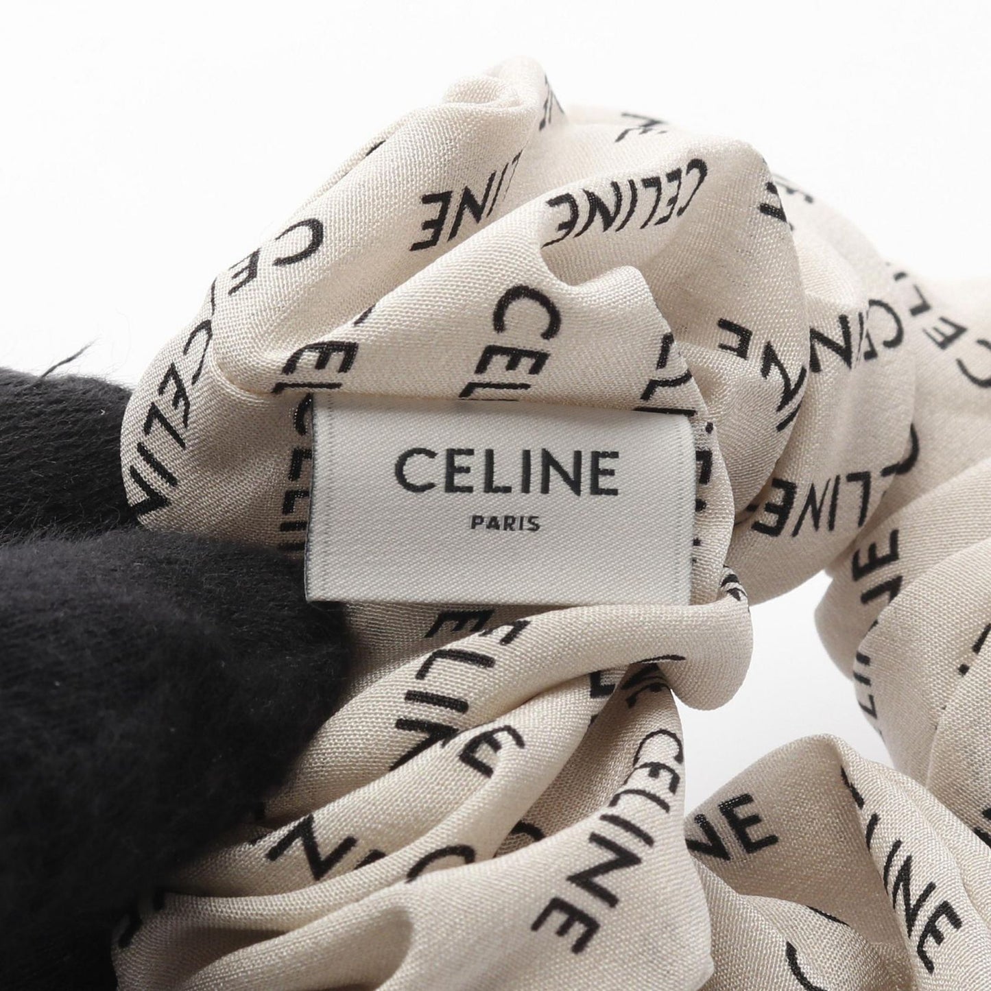 CELINE Triomphe Silk Scrunchie in White/Gold - New Luxury Accessory